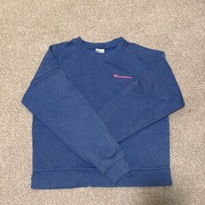 Blue Champion Crewneck with Pink Logo - Medium